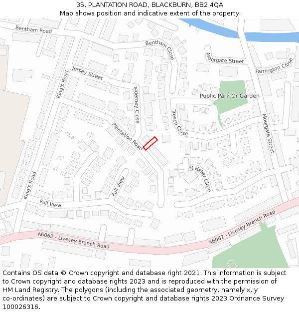 35, PLANTATION ROAD, BLACKBURN, BB2 4QA: Location map and indicative extent of plot