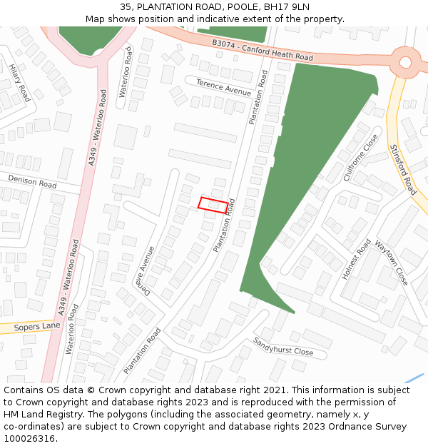 35, PLANTATION ROAD, POOLE, BH17 9LN: Location map and indicative extent of plot