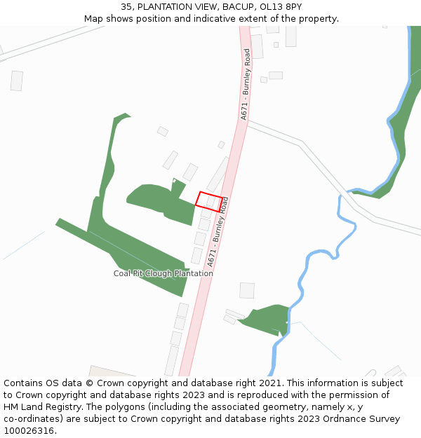 35, PLANTATION VIEW, BACUP, OL13 8PY: Location map and indicative extent of plot