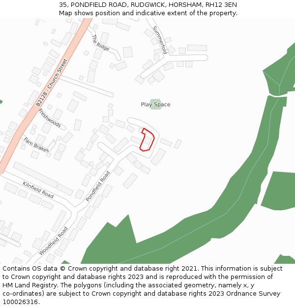 35, PONDFIELD ROAD, RUDGWICK, HORSHAM, RH12 3EN: Location map and indicative extent of plot