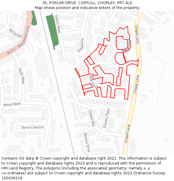 35, POPLAR DRIVE, COPPULL, CHORLEY, PR7 4LS: Location map and indicative extent of plot