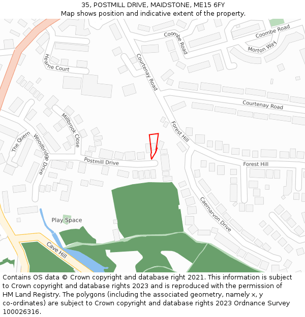 35, POSTMILL DRIVE, MAIDSTONE, ME15 6FY: Location map and indicative extent of plot