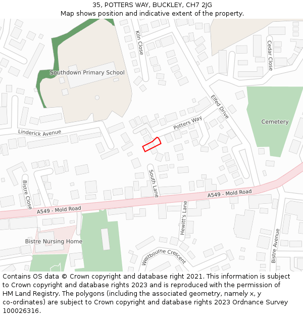 35, POTTERS WAY, BUCKLEY, CH7 2JG: Location map and indicative extent of plot