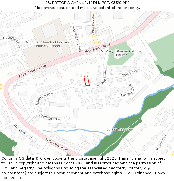 35, PRETORIA AVENUE, MIDHURST, GU29 9PP: Location map and indicative extent of plot