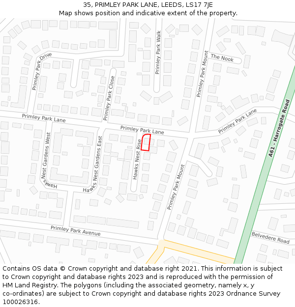 35, PRIMLEY PARK LANE, LEEDS, LS17 7JE: Location map and indicative extent of plot