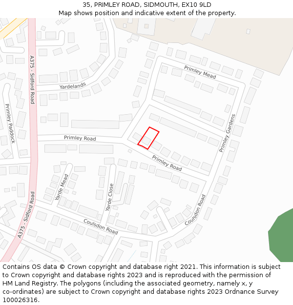 35, PRIMLEY ROAD, SIDMOUTH, EX10 9LD: Location map and indicative extent of plot