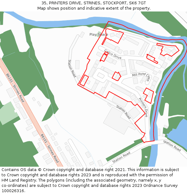 35, PRINTERS DRIVE, STRINES, STOCKPORT, SK6 7GT: Location map and indicative extent of plot