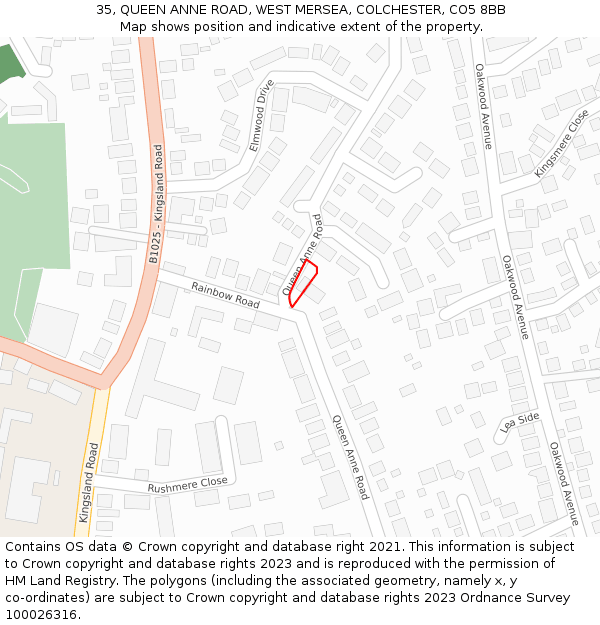 35, QUEEN ANNE ROAD, WEST MERSEA, COLCHESTER, CO5 8BB: Location map and indicative extent of plot