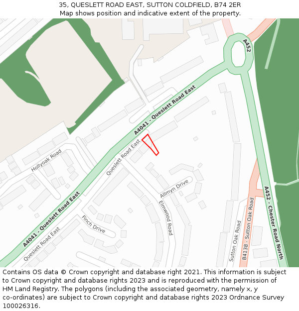 35, QUESLETT ROAD EAST, SUTTON COLDFIELD, B74 2ER: Location map and indicative extent of plot