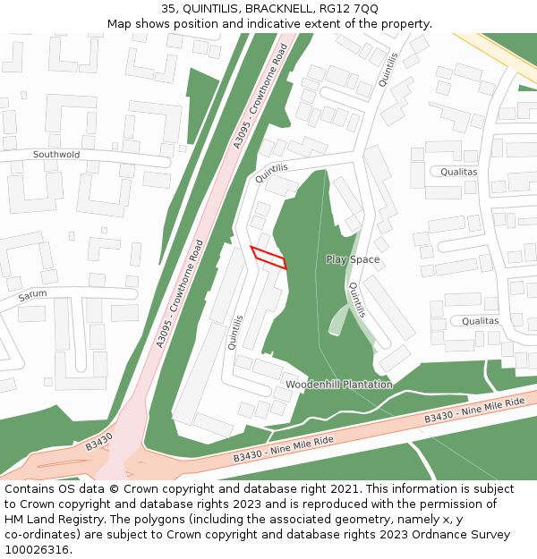 35, QUINTILIS, BRACKNELL, RG12 7QQ: Location map and indicative extent of plot