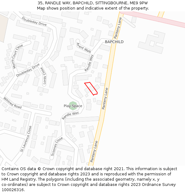 35, RANDLE WAY, BAPCHILD, SITTINGBOURNE, ME9 9PW: Location map and indicative extent of plot