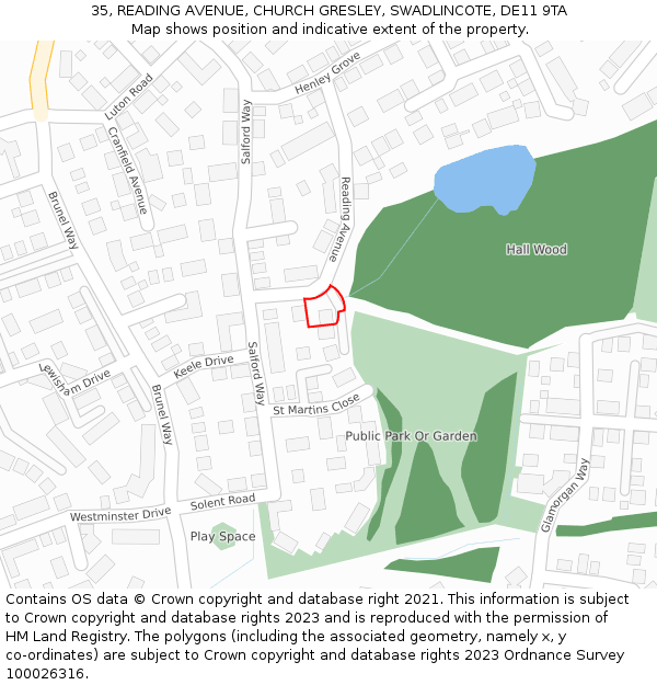 35, READING AVENUE, CHURCH GRESLEY, SWADLINCOTE, DE11 9TA: Location map and indicative extent of plot