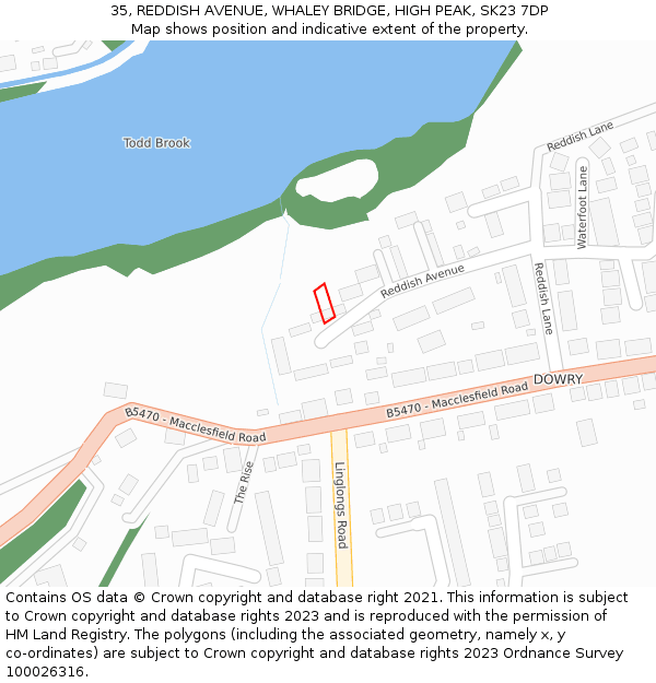 35, REDDISH AVENUE, WHALEY BRIDGE, HIGH PEAK, SK23 7DP: Location map and indicative extent of plot