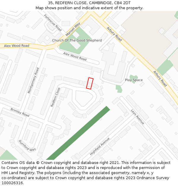 35, REDFERN CLOSE, CAMBRIDGE, CB4 2DT: Location map and indicative extent of plot