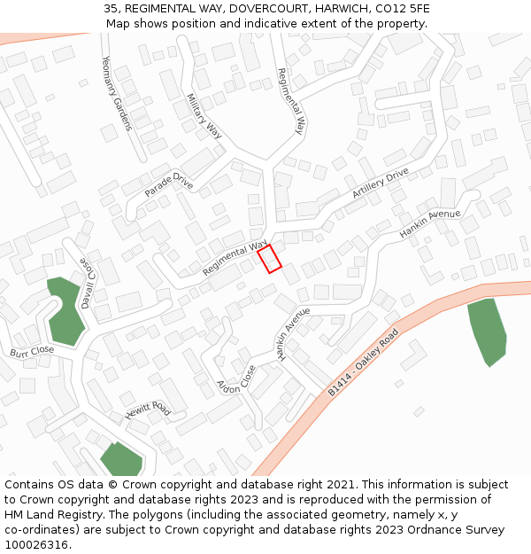 35, REGIMENTAL WAY, DOVERCOURT, HARWICH, CO12 5FE: Location map and indicative extent of plot