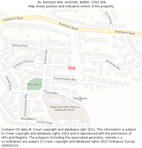 35, RHOOSE WAY, RHOOSE, BARRY, CF62 3FB: Location map and indicative extent of plot