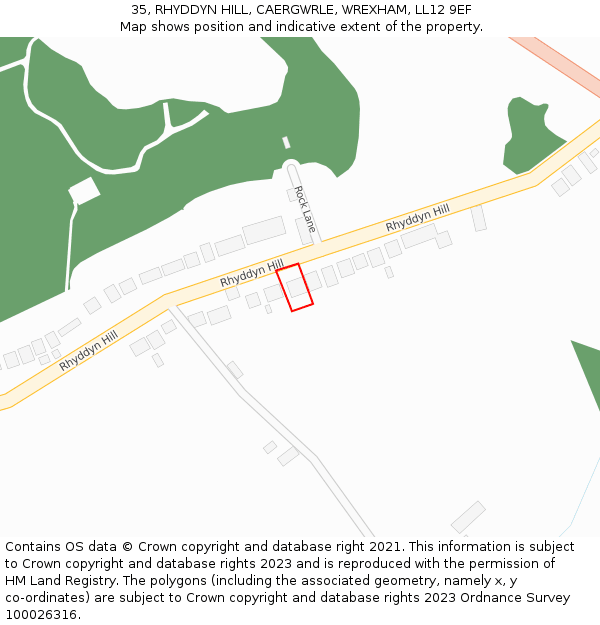 35, RHYDDYN HILL, CAERGWRLE, WREXHAM, LL12 9EF: Location map and indicative extent of plot
