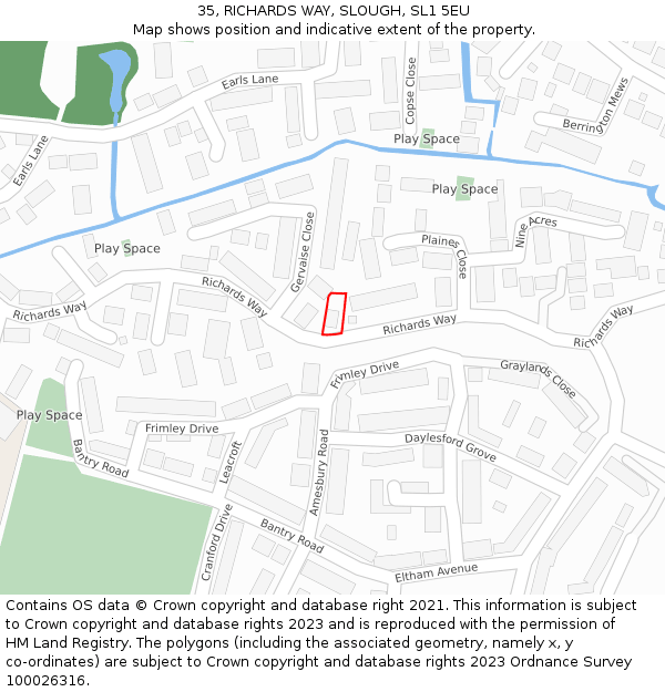 35, RICHARDS WAY, SLOUGH, SL1 5EU: Location map and indicative extent of plot