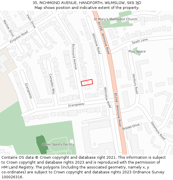 35, RICHMOND AVENUE, HANDFORTH, WILMSLOW, SK9 3JD: Location map and indicative extent of plot