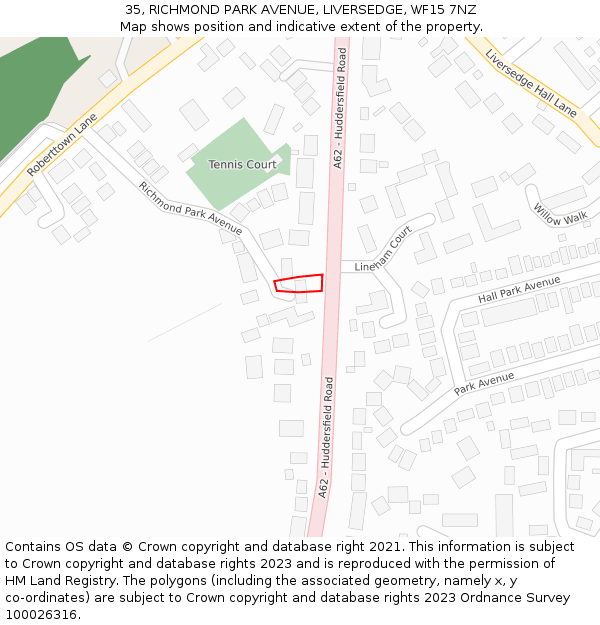 35, RICHMOND PARK AVENUE, LIVERSEDGE, WF15 7NZ: Location map and indicative extent of plot