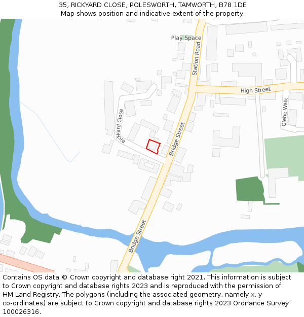 35, RICKYARD CLOSE, POLESWORTH, TAMWORTH, B78 1DE: Location map and indicative extent of plot