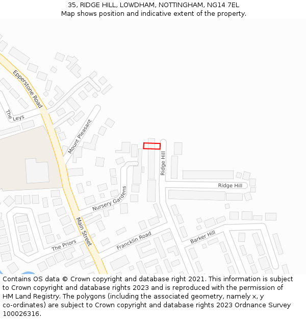 35, RIDGE HILL, LOWDHAM, NOTTINGHAM, NG14 7EL: Location map and indicative extent of plot