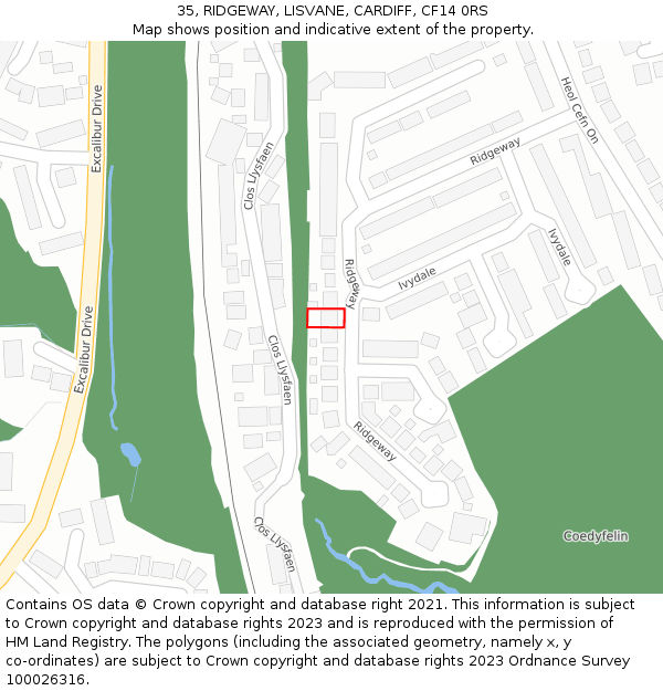 35, RIDGEWAY, LISVANE, CARDIFF, CF14 0RS: Location map and indicative extent of plot