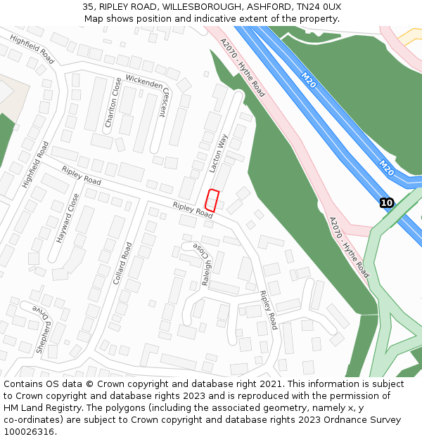 35, RIPLEY ROAD, WILLESBOROUGH, ASHFORD, TN24 0UX: Location map and indicative extent of plot