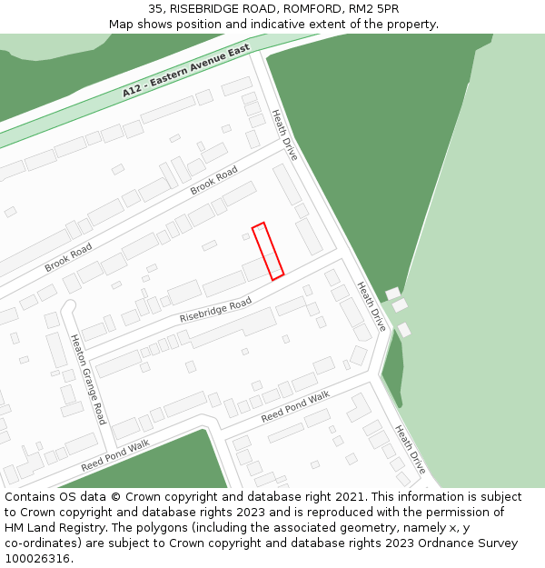 35, RISEBRIDGE ROAD, ROMFORD, RM2 5PR: Location map and indicative extent of plot
