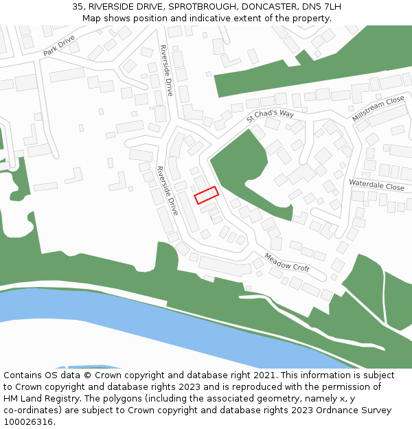 35, RIVERSIDE DRIVE, SPROTBROUGH, DONCASTER, DN5 7LH: Location map and indicative extent of plot