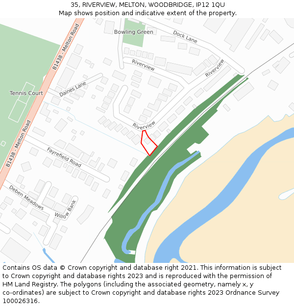 35, RIVERVIEW, MELTON, WOODBRIDGE, IP12 1QU: Location map and indicative extent of plot