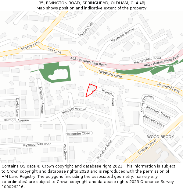 35, RIVINGTON ROAD, SPRINGHEAD, OLDHAM, OL4 4RJ: Location map and indicative extent of plot