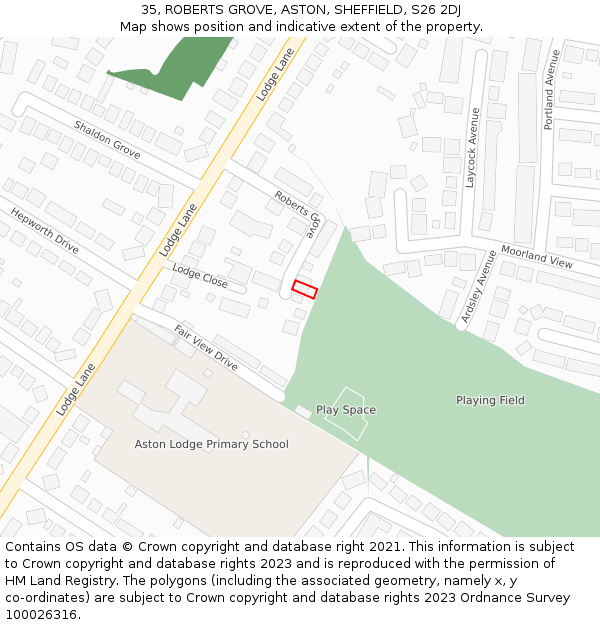 35, ROBERTS GROVE, ASTON, SHEFFIELD, S26 2DJ: Location map and indicative extent of plot