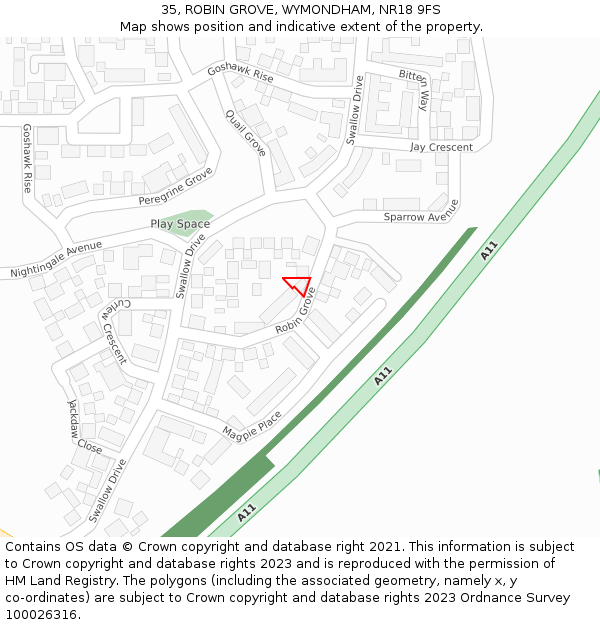 35, ROBIN GROVE, WYMONDHAM, NR18 9FS: Location map and indicative extent of plot