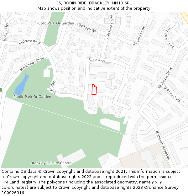 35, ROBIN RIDE, BRACKLEY, NN13 6PU: Location map and indicative extent of plot