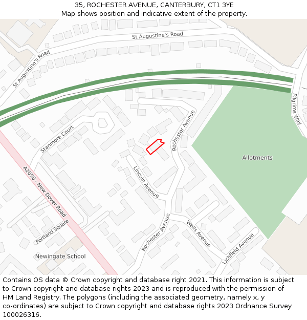 35, ROCHESTER AVENUE, CANTERBURY, CT1 3YE: Location map and indicative extent of plot