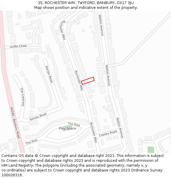 35, ROCHESTER WAY, TWYFORD, BANBURY, OX17 3JU: Location map and indicative extent of plot