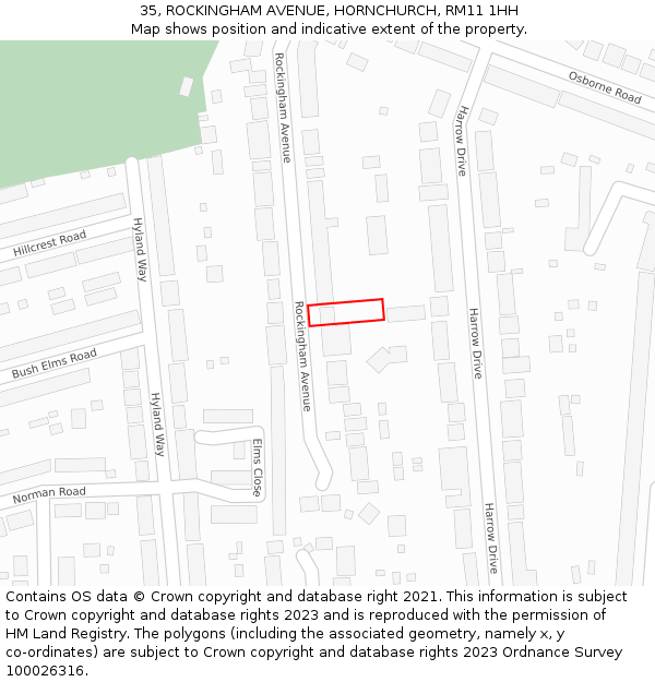 35, ROCKINGHAM AVENUE, HORNCHURCH, RM11 1HH: Location map and indicative extent of plot