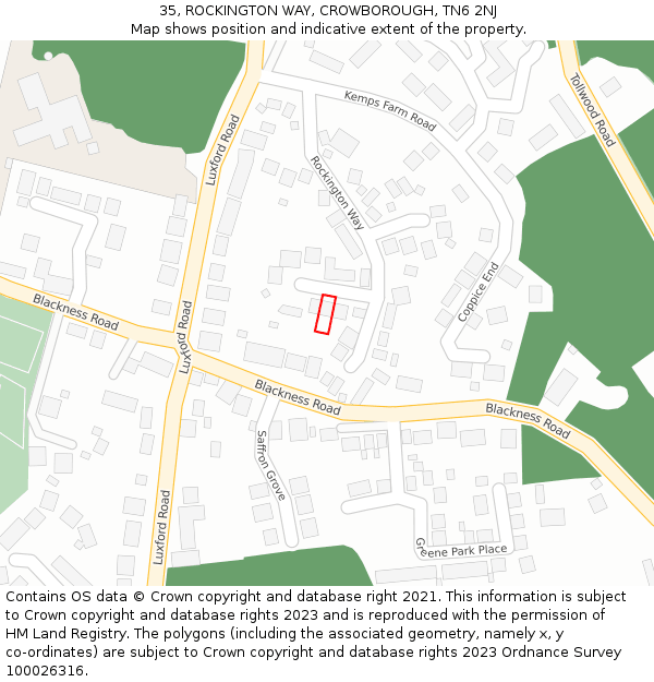 35, ROCKINGTON WAY, CROWBOROUGH, TN6 2NJ: Location map and indicative extent of plot