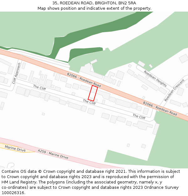 35, ROEDEAN ROAD, BRIGHTON, BN2 5RA: Location map and indicative extent of plot