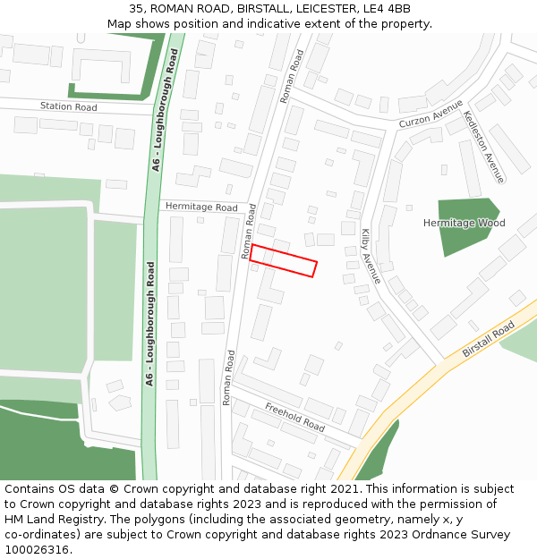 35, ROMAN ROAD, BIRSTALL, LEICESTER, LE4 4BB: Location map and indicative extent of plot