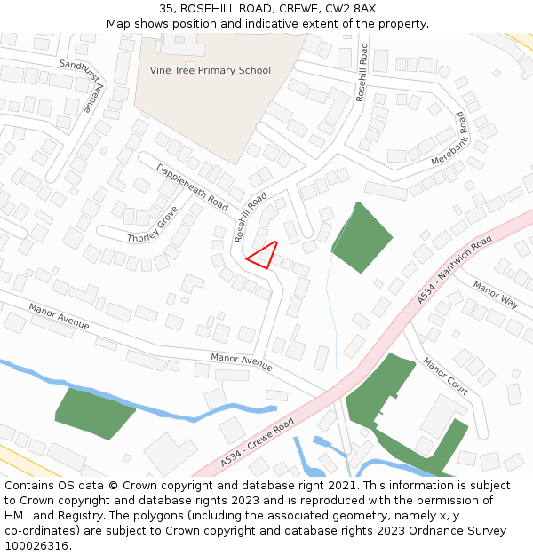 35, ROSEHILL ROAD, CREWE, CW2 8AX: Location map and indicative extent of plot