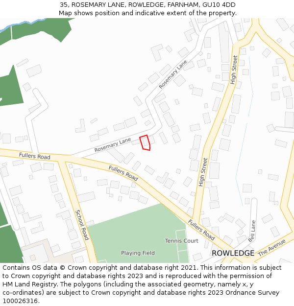 35, ROSEMARY LANE, ROWLEDGE, FARNHAM, GU10 4DD: Location map and indicative extent of plot