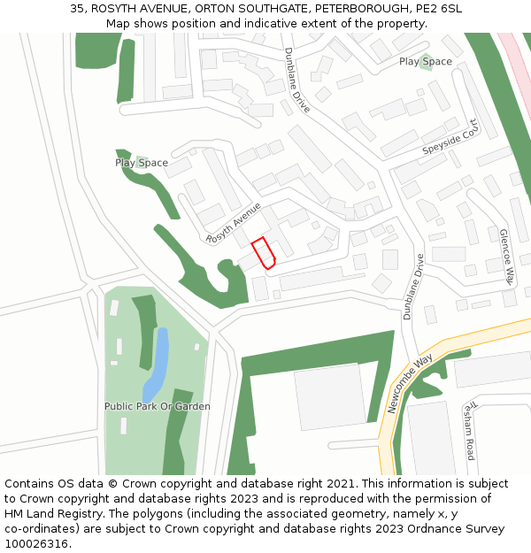 35, ROSYTH AVENUE, ORTON SOUTHGATE, PETERBOROUGH, PE2 6SL: Location map and indicative extent of plot