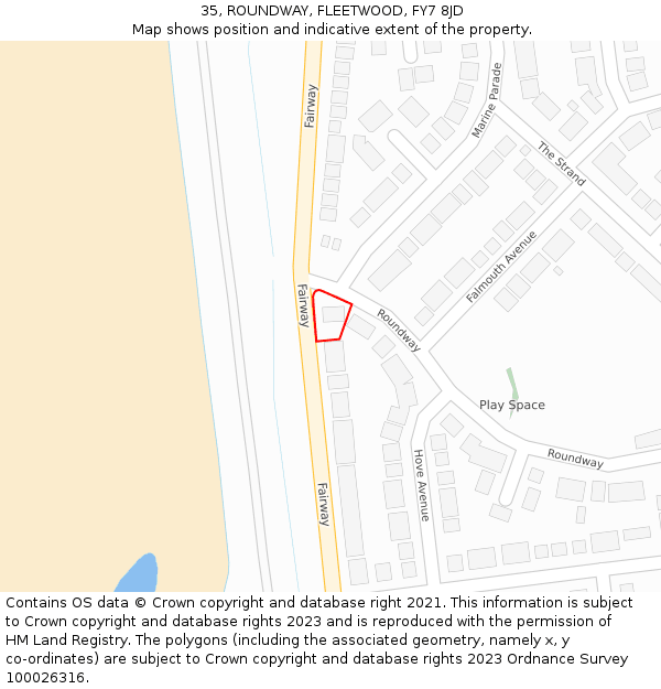 35, ROUNDWAY, FLEETWOOD, FY7 8JD: Location map and indicative extent of plot