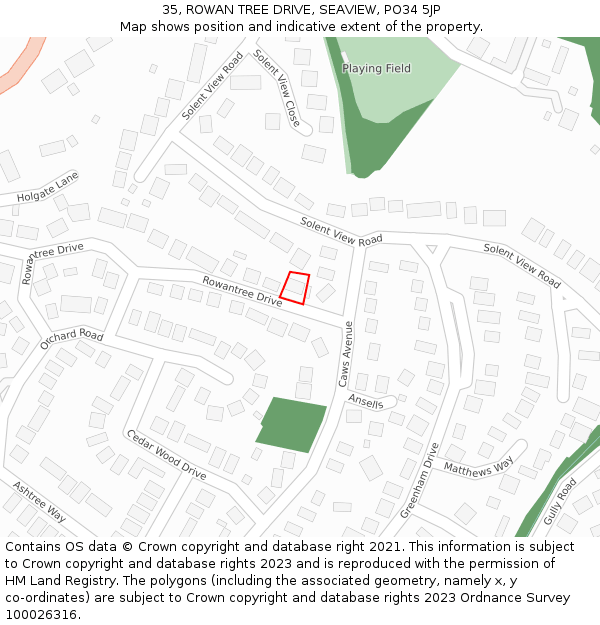 35, ROWAN TREE DRIVE, SEAVIEW, PO34 5JP: Location map and indicative extent of plot