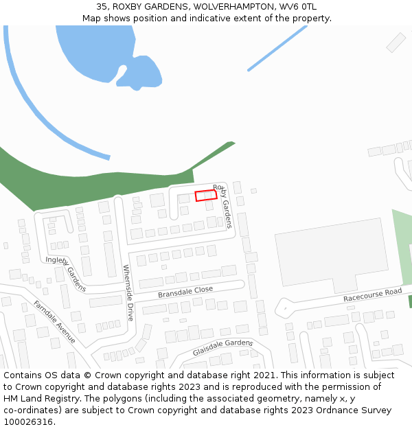 35, ROXBY GARDENS, WOLVERHAMPTON, WV6 0TL: Location map and indicative extent of plot