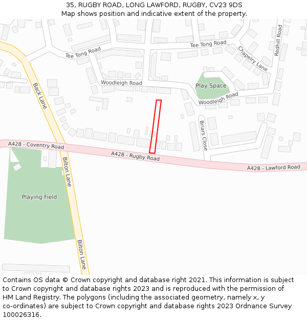 35, RUGBY ROAD, LONG LAWFORD, RUGBY, CV23 9DS: Location map and indicative extent of plot