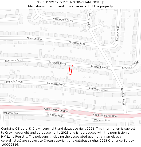 35, RUNSWICK DRIVE, NOTTINGHAM, NG8 1JE: Location map and indicative extent of plot