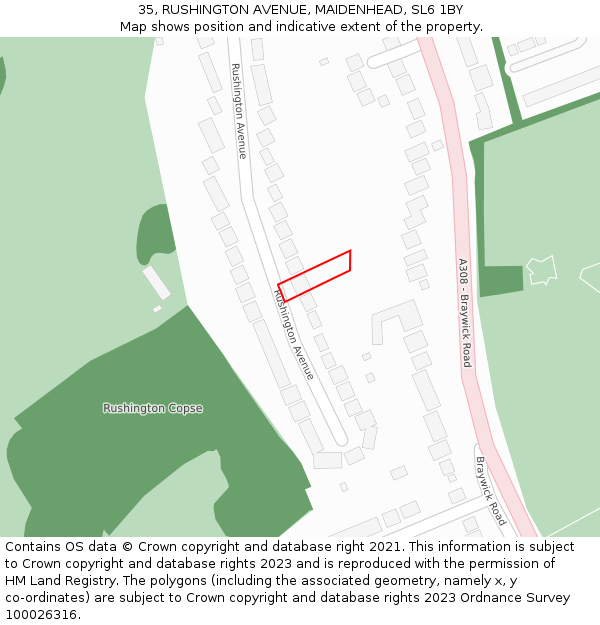 35, RUSHINGTON AVENUE, MAIDENHEAD, SL6 1BY: Location map and indicative extent of plot